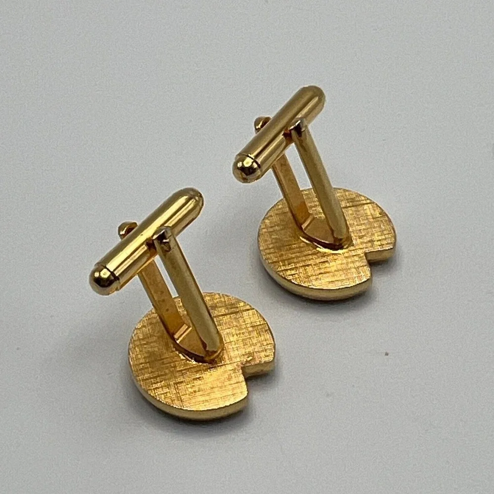 Vintage 80s Cuff Links Art Deco Black Enamel Gold Tone Cuff Studs